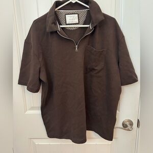Denim & Flower Dark Brown Half-Zip Polo Shirt Mens medium - E